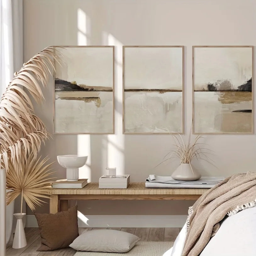 Nordisches 3er-Leinwandbild-Set in Beige-Tönen