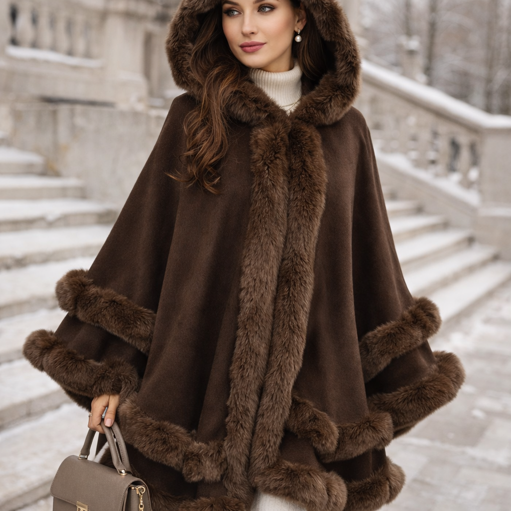 Eleganter Faux-Fur Winterponcho – Luxuriös, Warm & Stilvoll