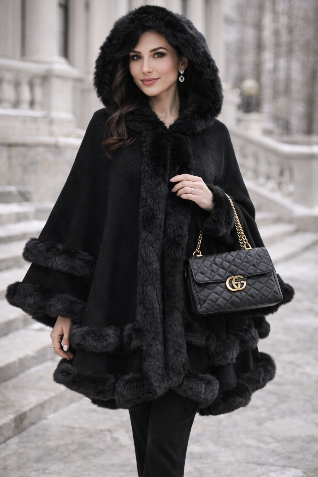 Eleganter Faux-Fur Winterponcho – Luxuriös, Warm & Stilvoll