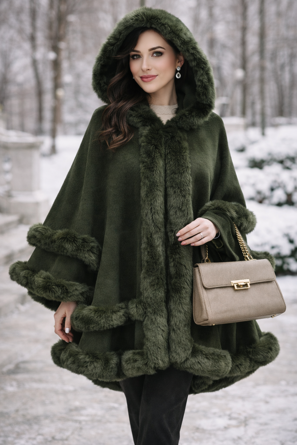 Eleganter Faux-Fur Winterponcho – Luxuriös, Warm & Stilvoll